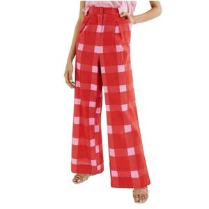 NWT Anthropologie Porridge Red Textured Plaid Preppy Pleated Wide Leg Pants XS